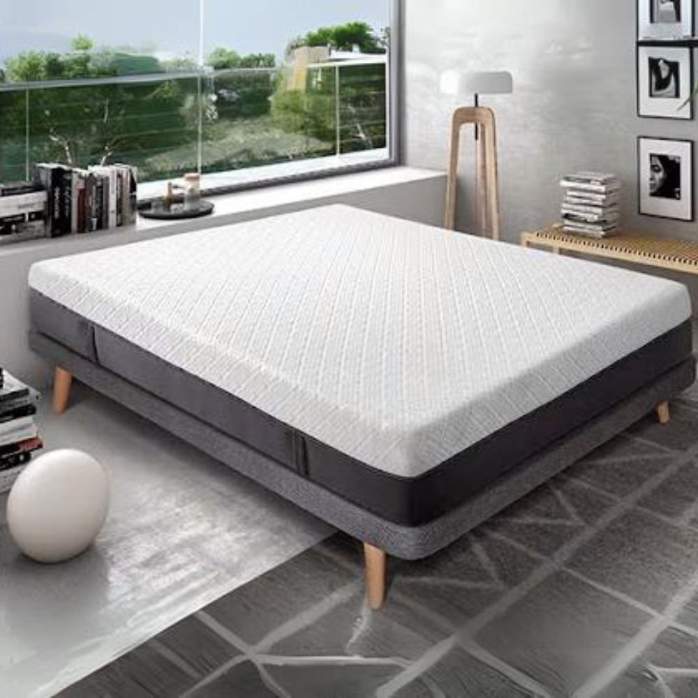 Sommier Kos en bois tapissée en tissu gris pour hôtels – Image 3